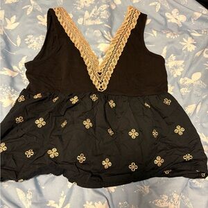 Elegant Black and Gold Embroidered Women's Top
